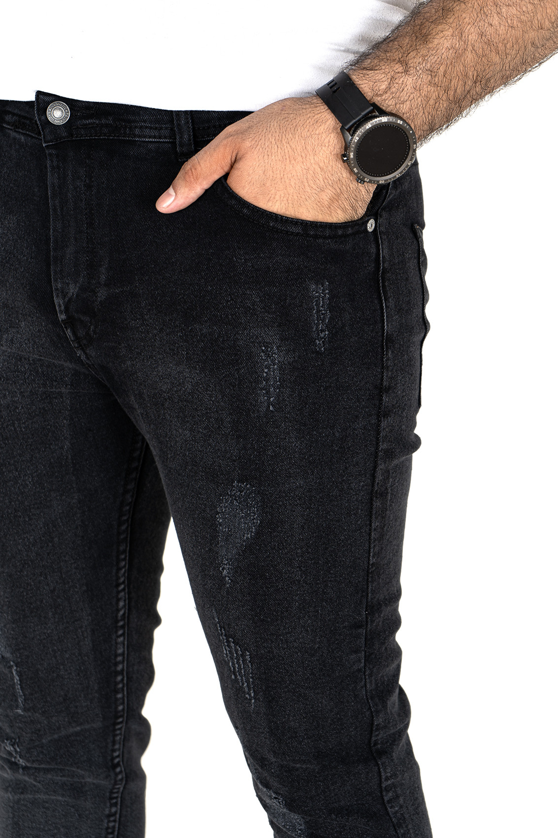 Pontalon jeans noire déchiré homme