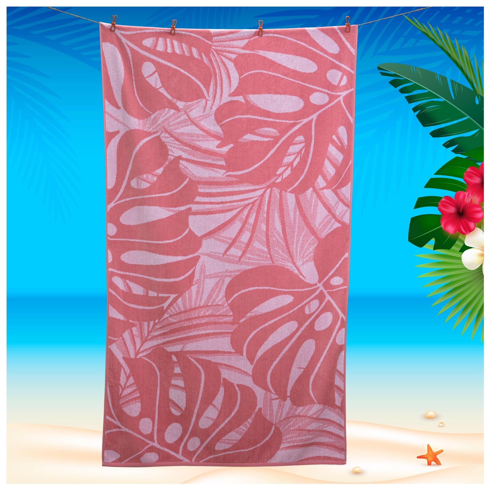 Serviette de plage KILMA, Rose feuille